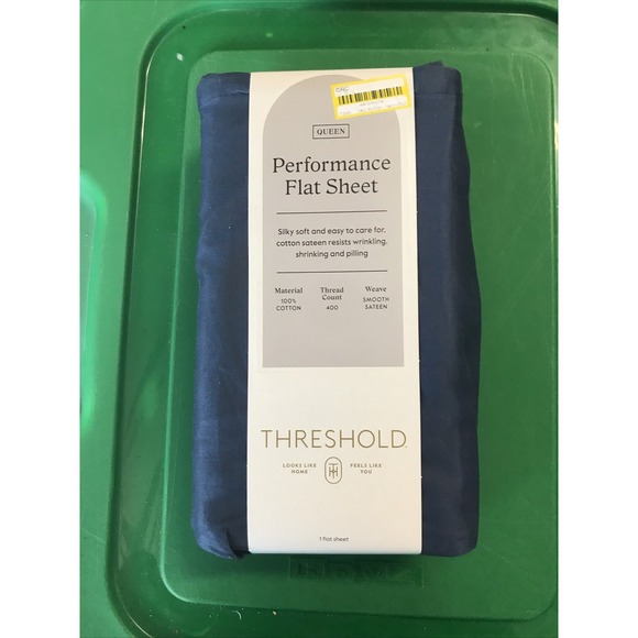 Threshold‎ Full Flat Sheet Smooth Cotton Sateen Metallic Blue Flat Sheet - Picture 1 of 2
